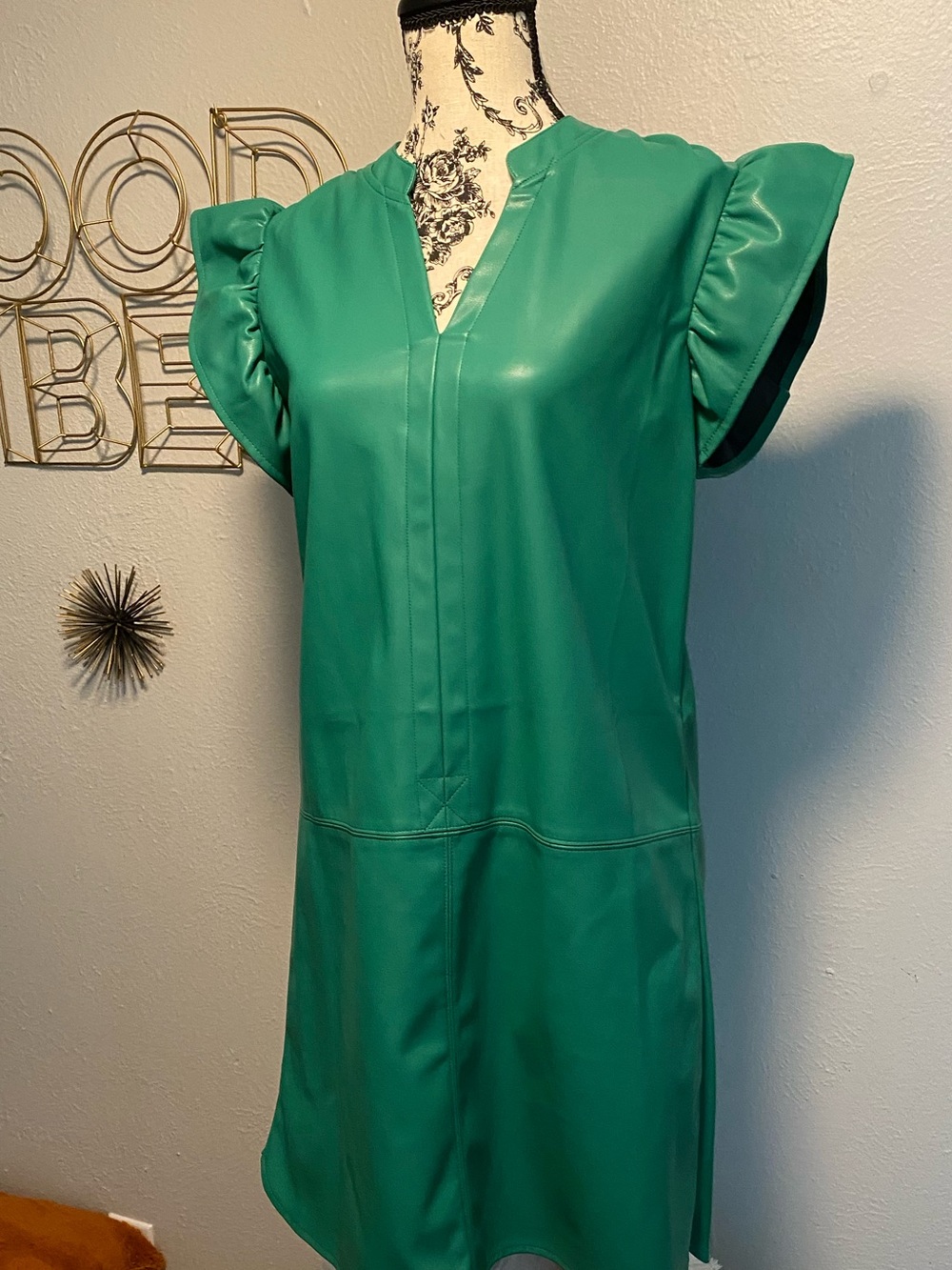 THML Teal Faux Leather Shift Dress